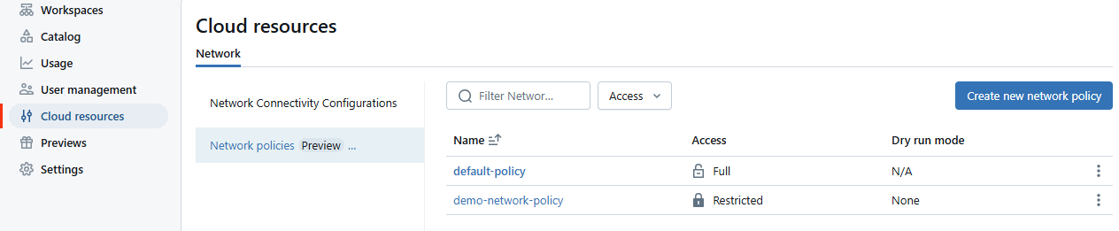 New Restricted Network Policy
