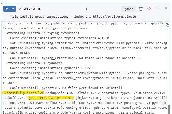 Successful package download with pip