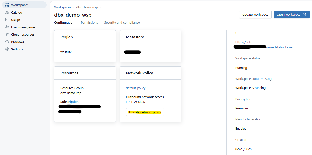 Attach Network Policy to Workspace