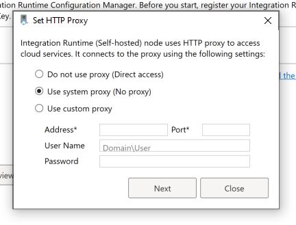 SHIR Proxy Settings